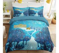 Ultra Soft Microfiber Dreamy Fantasy Duvet Cover Set Bedding Sets with Pillowcases Winter Spiral Sky City Hills Snow Forest Light Quilt Cover Washable for Teens Adults Super King Size 115" x 93"
