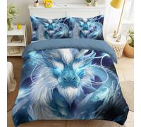 Ultra Soft Microfiber Fantasy Epic Duvet Cover Set Bedding Sets with Pillowcases Dragon Icy Blue Scales Mighty Magic Energy Quilt Cover Washable for Teens Adults King Size 90" x 87"