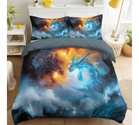 Ultra Soft Microfiber Fantasy Epic Duvet Cover Set Bedding Sets with Pillowcases Dragon Ocean Battle Fire Thunder Dynamic Quilt Cover Washable for Teens Adults Single Size 53" x 79"