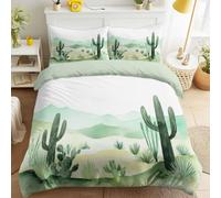 Ultra Soft Microfiber Fresh Watercolour Duvet Cover Set Bedding Sets with Pillowcases Desert Cactus Succulent Hills Green Botanical Quilt Cover Washable for Teens Adults Double Size 79" x 79"