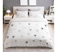 Ultra Soft Microfiber Minimalist Cosy Duvet Cover Set Bedding Sets with Pillowcases Heart Grey White Scattered Pattern Nordic Quilt Cover Washable for Teens Adults Super King Size 115" x 93"