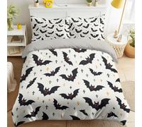 Ultra Soft Microfiber Retro Cartoon Duvet Cover Set Bedding Sets with Pillowcases Bat Spider Halloween Repeat Pattern Contrast Quilt Cover Washable for Teens Adults Queen Size 102" x 87"