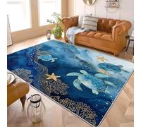 Ultra-Soft Ocean Themed Sea Turtle 3D Fluffy Area Rug for Living Room & Bedroom 60x90 cm - Blue Short Pile Carpet, TPR Non-Slip & Machine washable Area Rug, Cozy & Home Décor