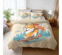 Ultra Soft Orange Blue Comic Duvet Cover Bedding City Cute Puppy Durable Fabric 2 Pillowcases Included Microfiber For kids girls teens and adults room Comforter Cover 79"x79"