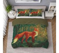 Ultra Soft Orange Green Fantasy Duvet Cover Bedding Anime Forest Fox Reversible Breathable Pillowcase 2 Included Microfiber For Kids Children Teens Boys Girls Comforter Cover 102"x87"