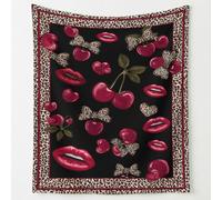 Ultra Soft Pop Leopard Fleece Throw Blanket 52in × 59in Throw Blankets Cherry Red Black Pink Plant Blanket for Home Sofa Travel Adult Women Comfort Warmth Soft Cozy