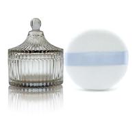 Ultra Soft Powder Puff and Container 3.3" High Density Velvet Dusting Washable Reusable Powder Puff,Body Powder Puff and Glass Jar Holder Loose Powder Box with Puff for Face Makeup(Tawny)