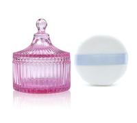 Ultra Soft Powder Puff and Container 3.3" High Density Velvet Dusting Washable Reusable Powder Puff,Body Powder Puff and Glass Jar Holder Loose Powder Box with Puff for Face Makeup(Pink)
