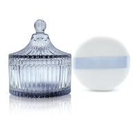 Ultra Soft Powder Puff and Container 3.3" High Density Velvet Dusting Washable Reusable Powder Puff,Body Powder Puff and Glass Jar Holder Loose Powder Box with Puff for Face Makeup(Gray)