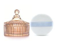 Ultra Soft Powder Puff and Container 3.3" High Density Velvet Dusting Washable Reusable Powder Puff,Body Powder Puff and Glass Jar Holder Loose Powder Box with Puff for Face Makeup(Amber)