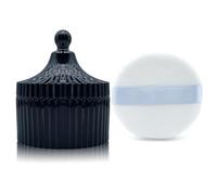 Ultra Soft Powder Puff and Container 3.3" High Density Velvet Dusting Washable Reusable Powder Puff,Body Powder Puff and Glass Jar Holder Loose Powder Box with Puff for Face Makeup(Black)