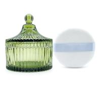 Ultra Soft Powder Puff and Container 3.3" High Density Velvet Dusting Washable Reusable Powder Puff,Body Powder Puff and Glass Jar Holder Loose Powder Box with Puff for Face Makeup(Olive Greenr)