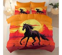 Ultra Soft Printed Duvet Cover, Desert Retro Black Horsestheme Bedding, 230 x 220 cm Brushed Microfiber Comforter Cover Set, Suitable for adults and children and for all rooms, Orange Color
