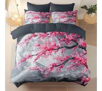 Ultra Soft Printed Duvet Cover, Oriental Watercolor Flowers Cherry Blossomstheme Bedding, 135 x 200 cm Brushed Microfiber Comforter Cover Set, Suitable for adults and children and for all rooms, Grey