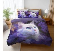 Ultra Soft Purple White Oil Painting Duvet Cover Bedding Dreamy Floral Cat Fade Resistant Premium Pillowcase 1 Included Microfiber For kids girls teens and adults room Comforter Cover 53"x79"