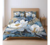 Ultra Soft Quilt Cover Blue White Duvet Cover Simple Fresh Plant Lotus Bedclothes Printed For Kids Children Teens Boys Girls Comforter Cover 260x220cm(102" x 91")