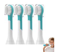 Ultra Soft Replacement Brush Heads Compatible with Philips Sonic Kids, Kids Toothbrush Heads 4 pcs - Sterile Hygienic Heads with Travel Caps, Mini Sonic Kids Electric Toothbrush Heads, Green