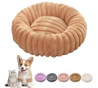 Ultra-Soft Round Calming Cat & Dog Bed, Fluffy Calming Round Dog Cat Bed, Plush Donut Dog Beds, Non-Slip Base & Machine Washable, Soft & Comfortable Sleep Beds for Cats and Small Dogs，Khaki：60cm