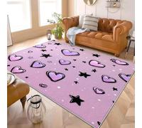 Ultra-Soft Simple Romantic Love 3D Fluffy Area Rug for Living Room & Bedroom 140x200 cm - Purple Short Pile Carpet, TPR Non-Slip & Machine washable Area Rug, Cozy & Home Décor