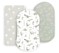 Ultra Soft Stretchy Jersey Knit Fitted Bassinet Sheets 3 Pack, Universal Fitted for Baby Cradle Moses Basket Oval Rectangle Mattress Safe and Snug, Bassinet Fitted Sheets for Boy, Dinosaur Print