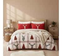 Ultra Soft Teddy Duvet Cover Set Stag Christmas Cozy Fleece Bedding Cream