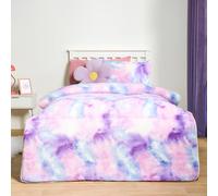 Ultra Soft Teddy Fleece 10.5 Tog Coverless Tie Dye Single Duvet with Pillowcase OHS Pale Lilac Single