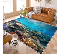 Ultra-Soft The Seabed Sea Turtles Sea Fish 3D Fluffy Area Rug for Living Room & Bedroom 80x150 cm - Blue Short Pile Carpet, TPR Non-Slip & Machine washable Area Rug, Cozy & Home Décor