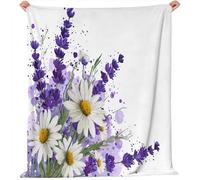Ultra Soft Throw Blanket 130 x 150 cm, Minimalist Floral Daisy Lavender Sofa Bed Throw Blanket for Bed Couch and Chair - Decorative Throws Warm and Lightweight for All Seasons White