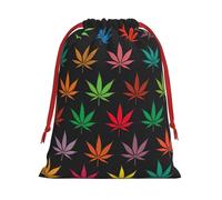 Ultra soft velvet fabric drawstring gifts Bag,Multipurpose Colorful Cannabis Leaves Print gift bags for Christmas