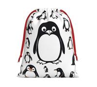 Ultra soft velvet fabric drawstring gifts Bag,Multipurpose Cute Penguin Print gift bags for Christmas