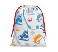 Ultra soft velvet fabric drawstring gifts Bag,Multipurpose Hockey Elements Creative Patterned Print gift bags for Christmas