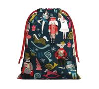 Ultra soft velvet fabric drawstring gifts Bag,Multipurpose Women's Nutcracker Ballet Xmas Dance Print gift bags for Christmas