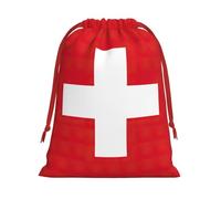 Ultra soft velvet fabric Swiss Flag Print Christmas drawstring gifts Bag,Multipurpose present bags