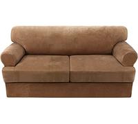Ultra Soft Velvet Sofa Covers with T Cush Covers Washable P Slipcover No Pilling Fur Protector Elastic Bottom Camel Fits 2 Cush Sofas