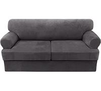 Ultra Soft Velvet Sofa Covers with T Cush Slipcovers Washable P Fur Protector with Elastic Bottom No Pilling Gray for 2 Cush Sofa