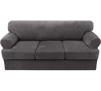 Ultra Soft Velvet Sofa Covers with T Cush Washable P Slipcover No-Pilling Fur Protector Elastic Bottom for 3 Cush Sofa - Gray