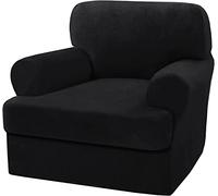 Ultra Soft Velvet Sofa Covers with T Cush Washable Slipcover Fur Protector No Pilling Elastic Bottom Black for 1 Cush Armchair