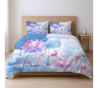 Ultra-Soft Warm Duvet Cover Set, Watercolour Dream Lotus Leaf Goldfish, Bedding Set Design for Teens Boys Girls Bedroom, Colorful, Queen230x230cm(90"x90")+2 50x75cm(20"x30")