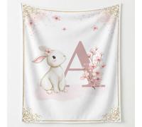 Ultra Soft Watercolour Cute Fleece Throw Blanket 32in × 59in Throw Blankets Bunny Cherry Blossom Letters Gold Trim Pink Animal Blanket for Home Sofa Travel Adult Women Comfort Warmth Soft Cozy