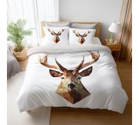 Ultra Soft White Orange Minimalist Duvet Cover Bedding Geometric Lines Deer Durable Fabric 2 Pillowcases Included Microfiber For kids girls teens and adults room Comforter Cover 79"x79"