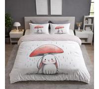 Ultra Soft White Red Microfiber Minimalist Duvet Cover Set All Season Bedding Sets with Pillowcases Cartoon Mushroom Rabbit Quilt Cover Washable for Teens Adults Super King Size 115" x 93"