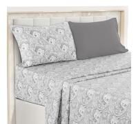 Ultra Soft Wrinkle-Free Microfiber Paisley Twin Sheet Set, Cute Floral Pattern Boho Print - 16" Deep Pocket Fitted Sheet, Flat Sheet & 2 Pillowcases, Breathable, OEKO-TEX - White/Grey