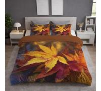 Ultra Soft Yellow Red Microfiber Abstract Duvet Cover Set All Season Bedding Sets with Pillowcases Vibrant Nature Leaves Quilt Cover Washable for Teens Adults Super King Size 115" x 93"