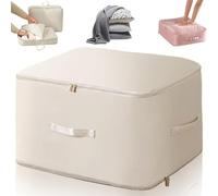 Ultra Space Saving Self-Compressing Organiser, Robust Storage Bag, Compressing Bag, Large Movable Organiser Bags for Duvets, Clothes, Blankets, beige, XL - 52 x 42 x 60 cm