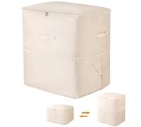 Ultra Space Saving Self Compression Organizer, Large Capacity Packing Organiser with Zips, 52*42*60cm Expandable Packing Cube Bag, Beige Storage Bags for Comforters, Clothes, Blankets, Duvets, Sweater