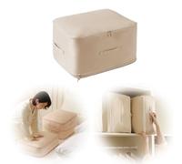 Ultra Space Saving Self Compression Organizer, Self Compression Moving Organizer Bags for Down Quilt, Down Clothes, Bedding, Storage Tote for Space Saving (1-pack beige, L)