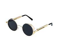 Ultra Steampunk Sunglasses Round with Side Shields - UV400 Protection, Vintage Retro Goggles for Men Women, Festival Cyber Goth Rave Glasses - Gold with Black Lenses