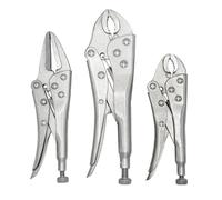 Ultra Steel 3-Piece Locking Plier Set, Carbon Steel Drop Forged Heat Treated, 5", 6-1/2", 7", Nickel Plated, Curved Jaw and Long Nose Jaw