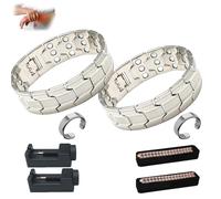 Ultra Strength Magnetic Copper Bracelet, Unisex, Strong Magnetic Copper Bracelet, Gift Box, Including Sizing Tool (2*Silver)
