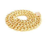 Ultra-Strength Stainless Steel Dog Collar For Large Breeds - 680lb Tested, Cuban Chain Design, All-Day Comfort & Style(Gold,20in)